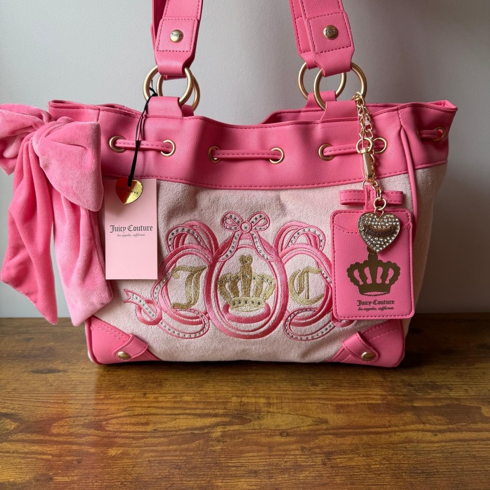 New Juicy Couture Lovers Club Daydreamer Tote Pink Y2K Shoulder Handbag Charm